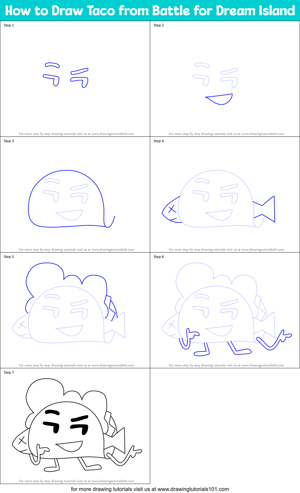 How to Draw Taco from Battle for Dream Island Printable Step by Step