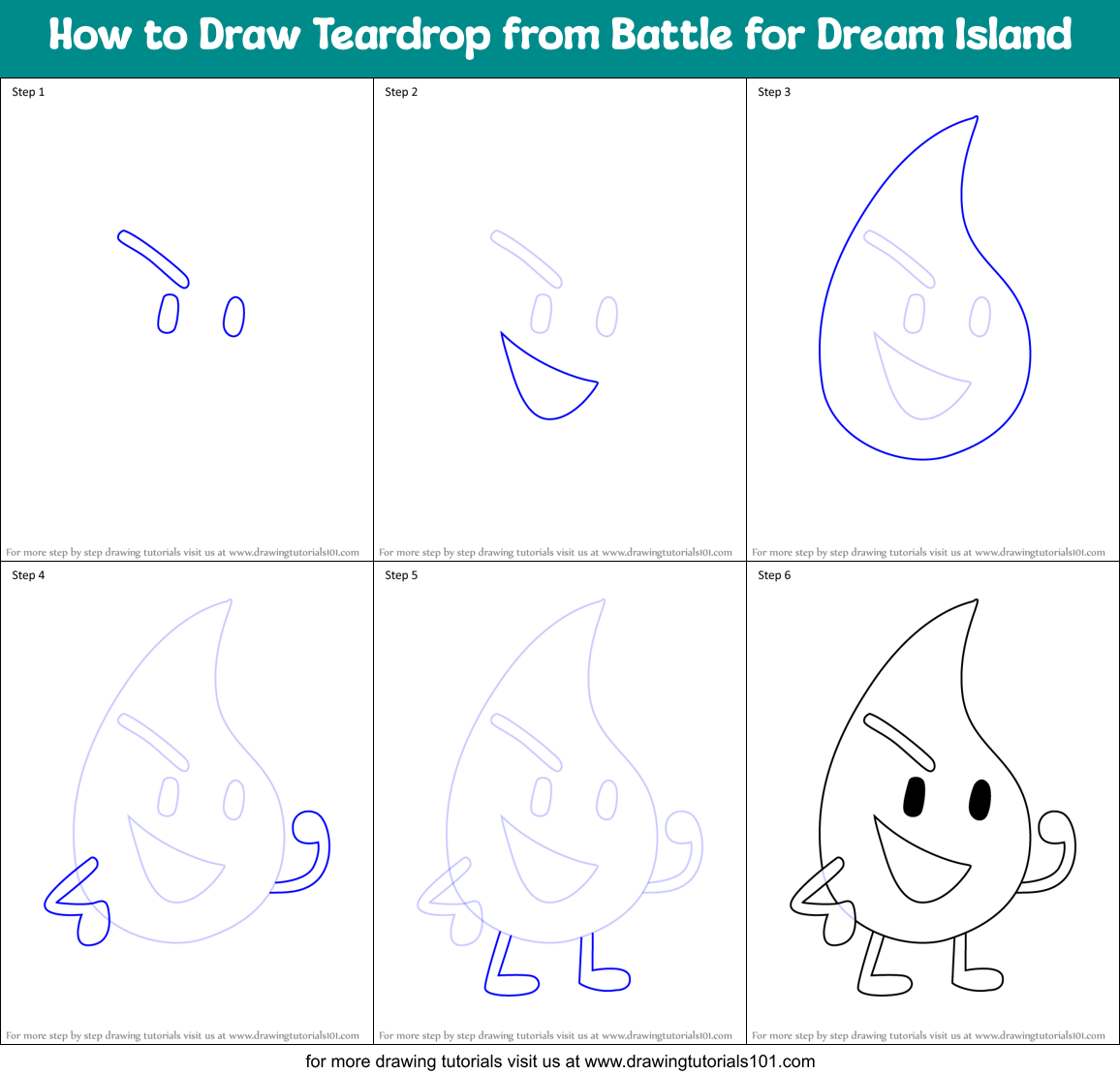 How to Draw Teardrop from Battle for Dream Island Printable Step by Step