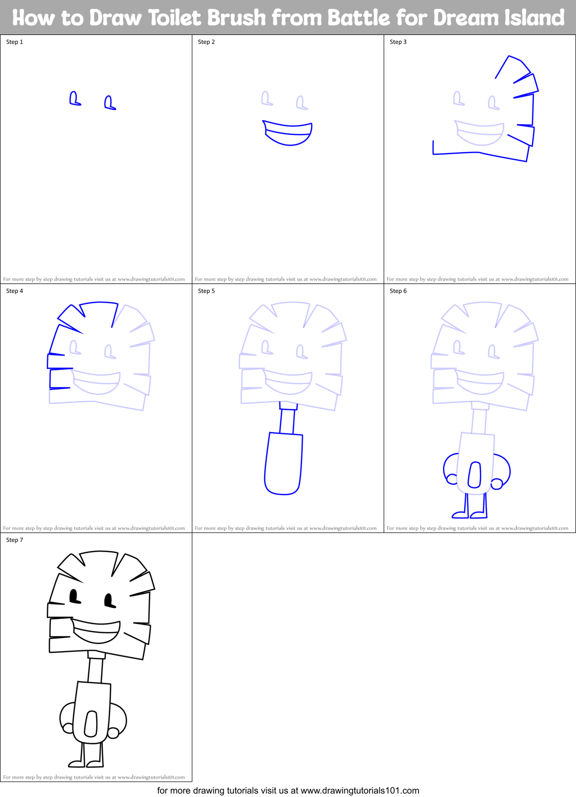 How to Draw Toilet Brush from Battle for Dream Island Printable Step by Step