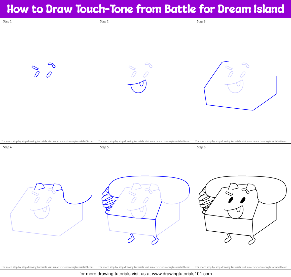 How to Draw Touch-Tone from Battle for Dream Island Printable Step by Step
