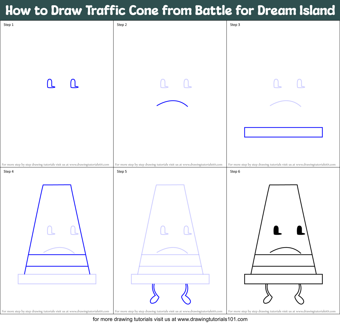 How to Draw Traffic Cone from Battle for Dream Island Printable Step by Step