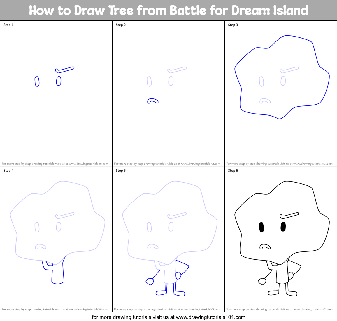 How to Draw Tree from Battle for Dream Island Printable Step by Step