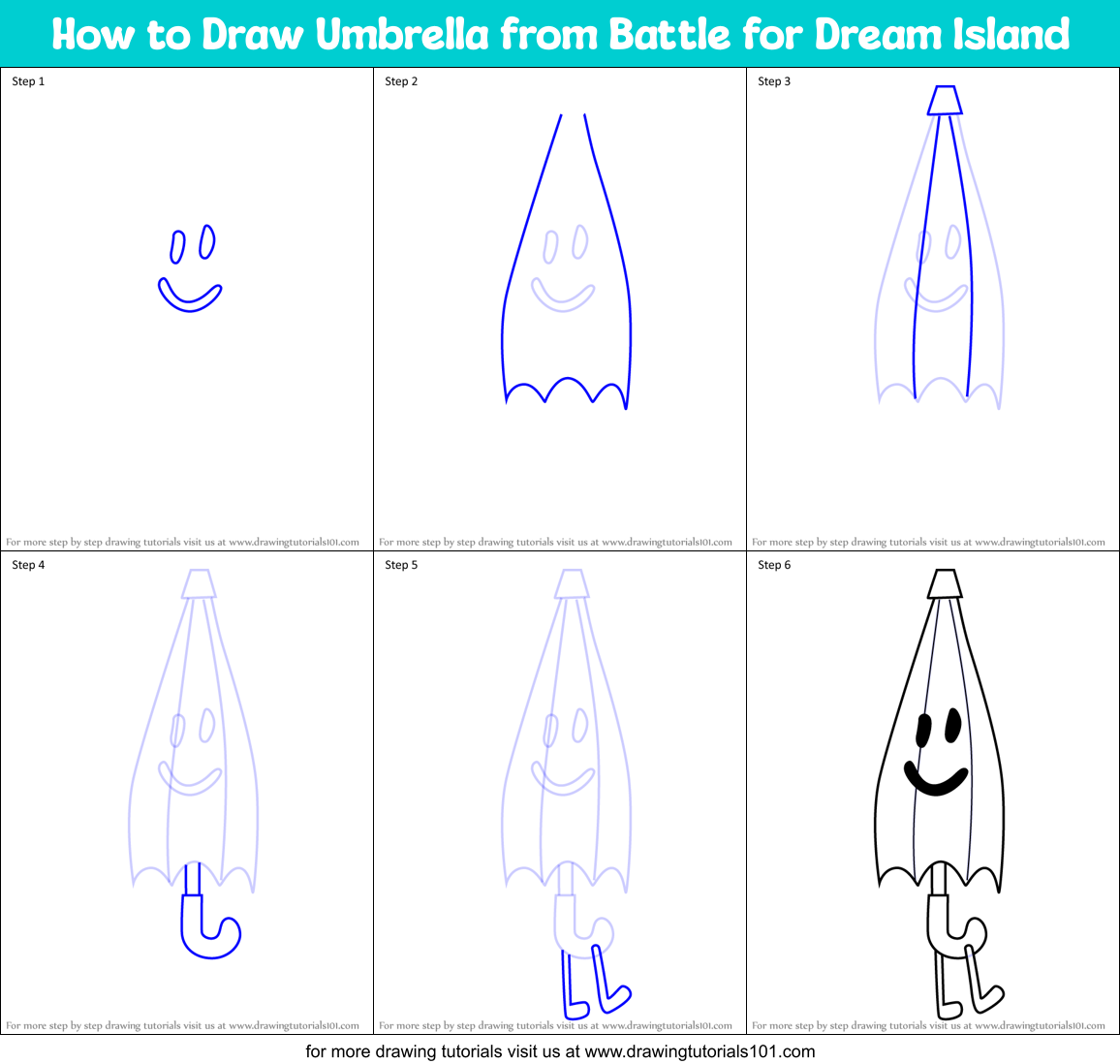 How to Draw Umbrella from Battle for Dream Island Printable Step by Step