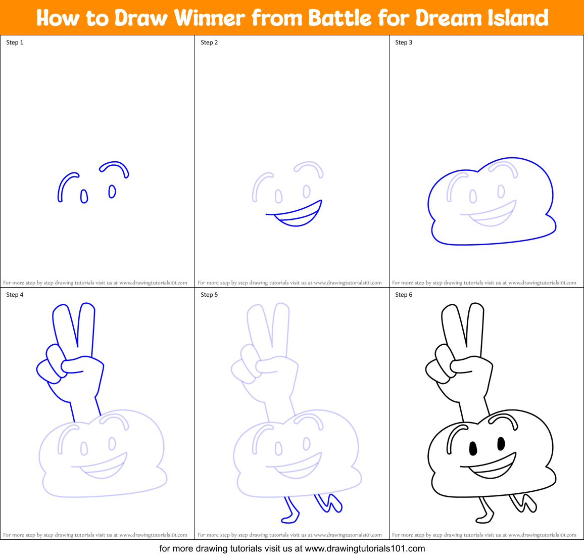How to Draw Winner from Battle for Dream Island Printable Step by Step