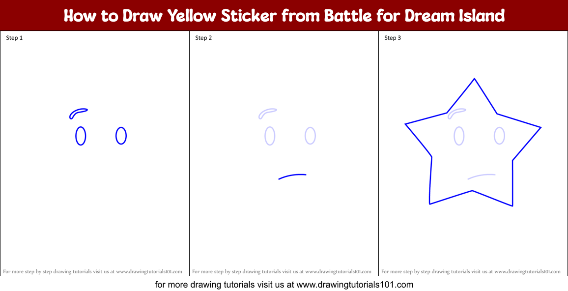 How to Draw Yellow Sticker from Battle for Dream Island Printable Step by Step