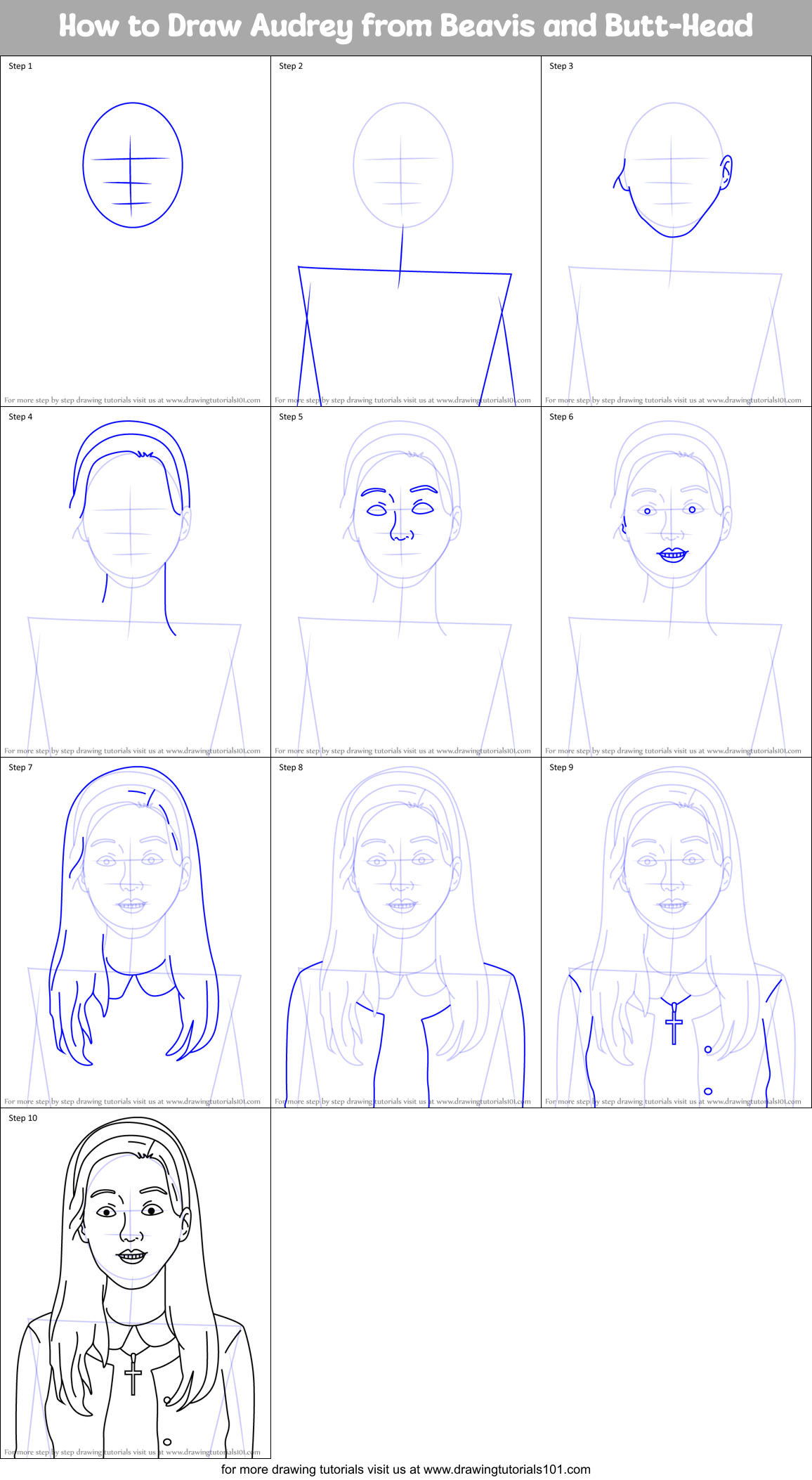 How to Draw Audrey from Beavis and Butt-Head Printable Step by Step