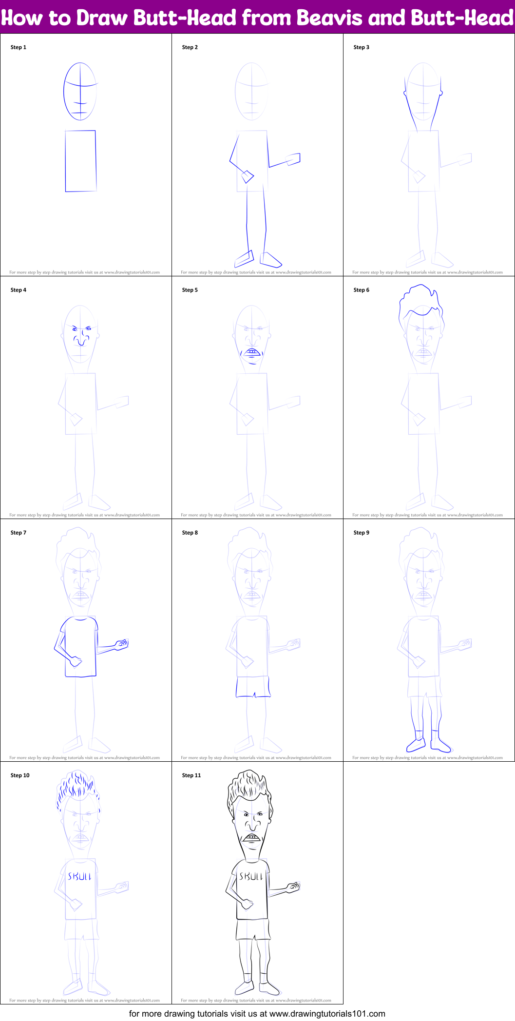 How to Draw Butt-Head from Beavis and Butt-Head Printable Step by Step