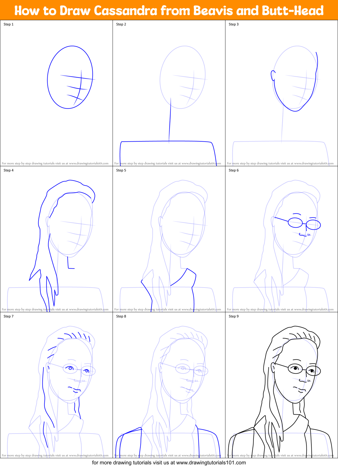 How to Draw Cassandra from Beavis and Butt-Head Printable Step by Step