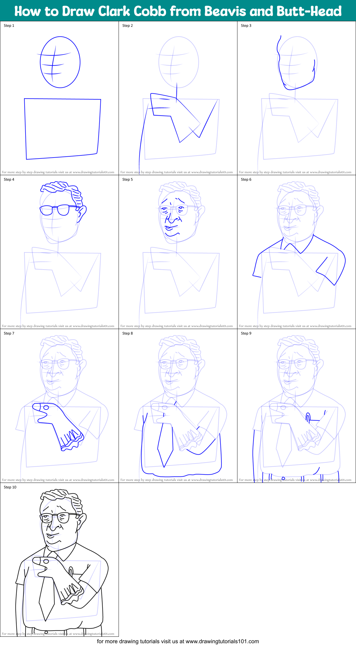 How to Draw Clark Cobb from Beavis and Butt-Head Printable Step by Step