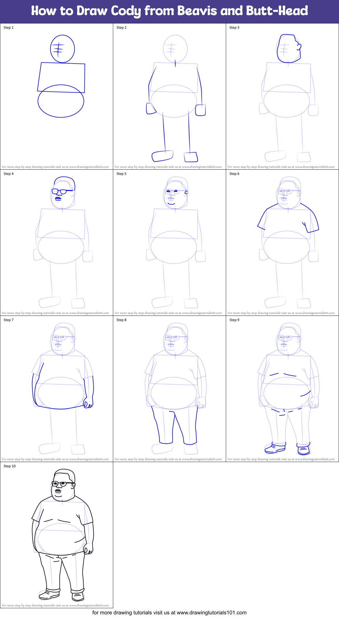 How to Draw Cody from Beavis and Butt-Head Printable Step by Step