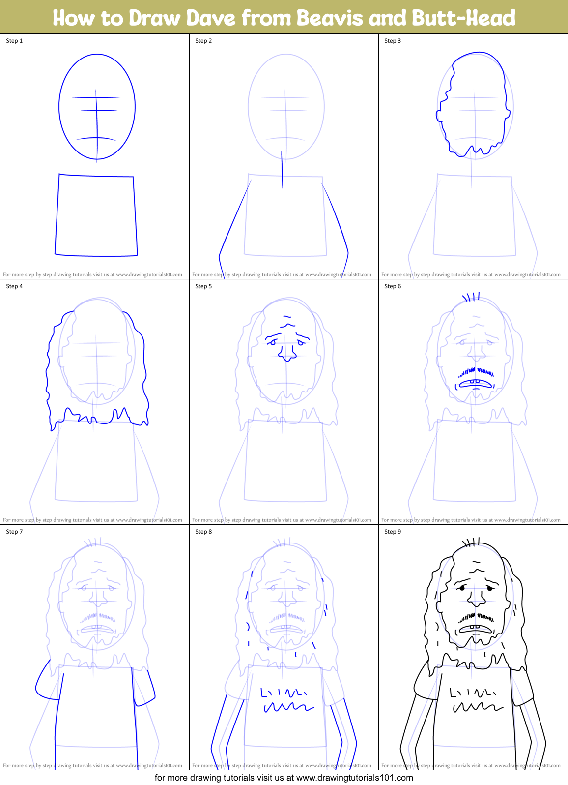 How to Draw Dave from Beavis and Butt-Head Printable Step by Step
