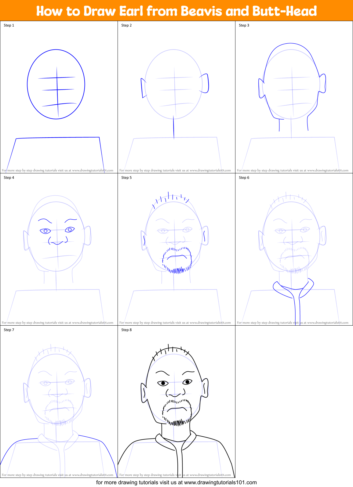 How to Draw Earl from Beavis and Butt-Head Printable Step by Step