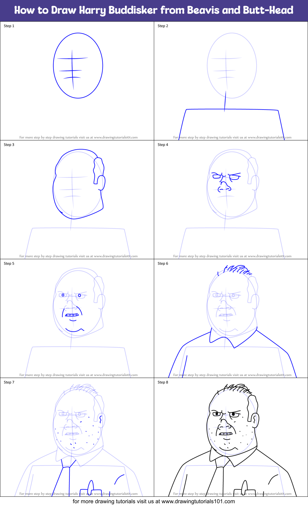 How to Draw Harry Buddisker from Beavis and Butt-Head Printable Step by Step