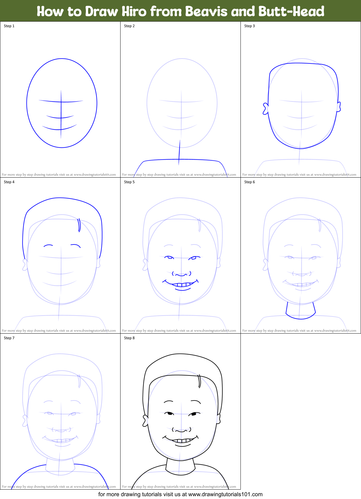 How to Draw Hiro from Beavis and Butt-Head Printable Step by Step