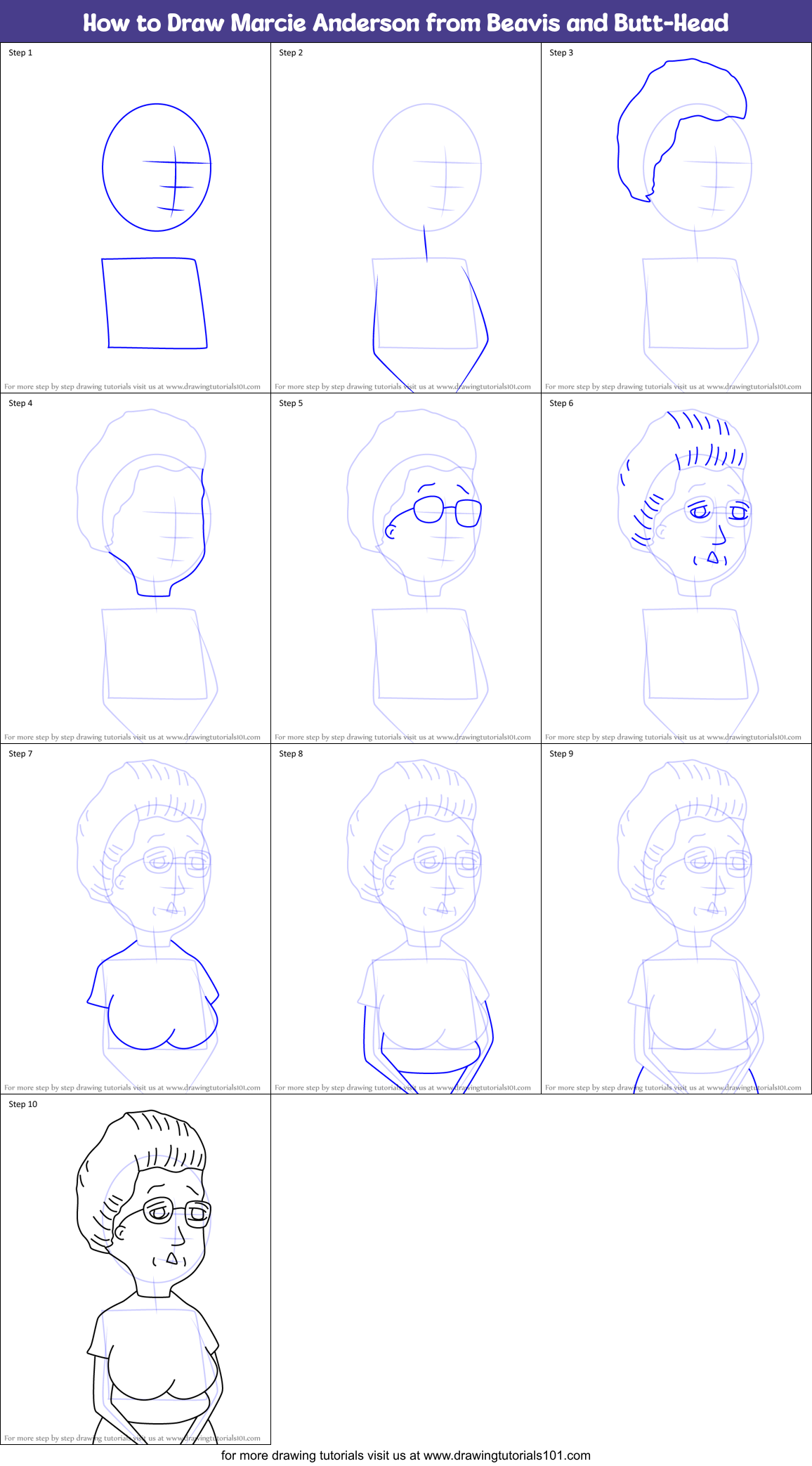 How to Draw Marcie Anderson from Beavis and Butt-Head Printable Step by Step
