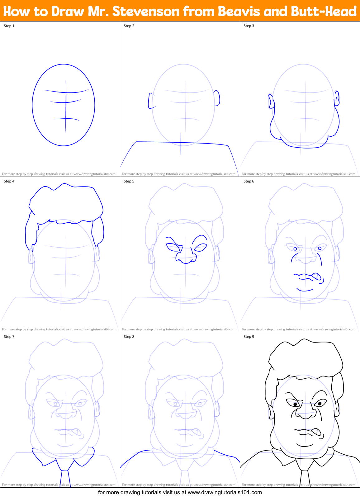 How to Draw Mr. Stevenson from Beavis and Butt-Head Printable Step by Step