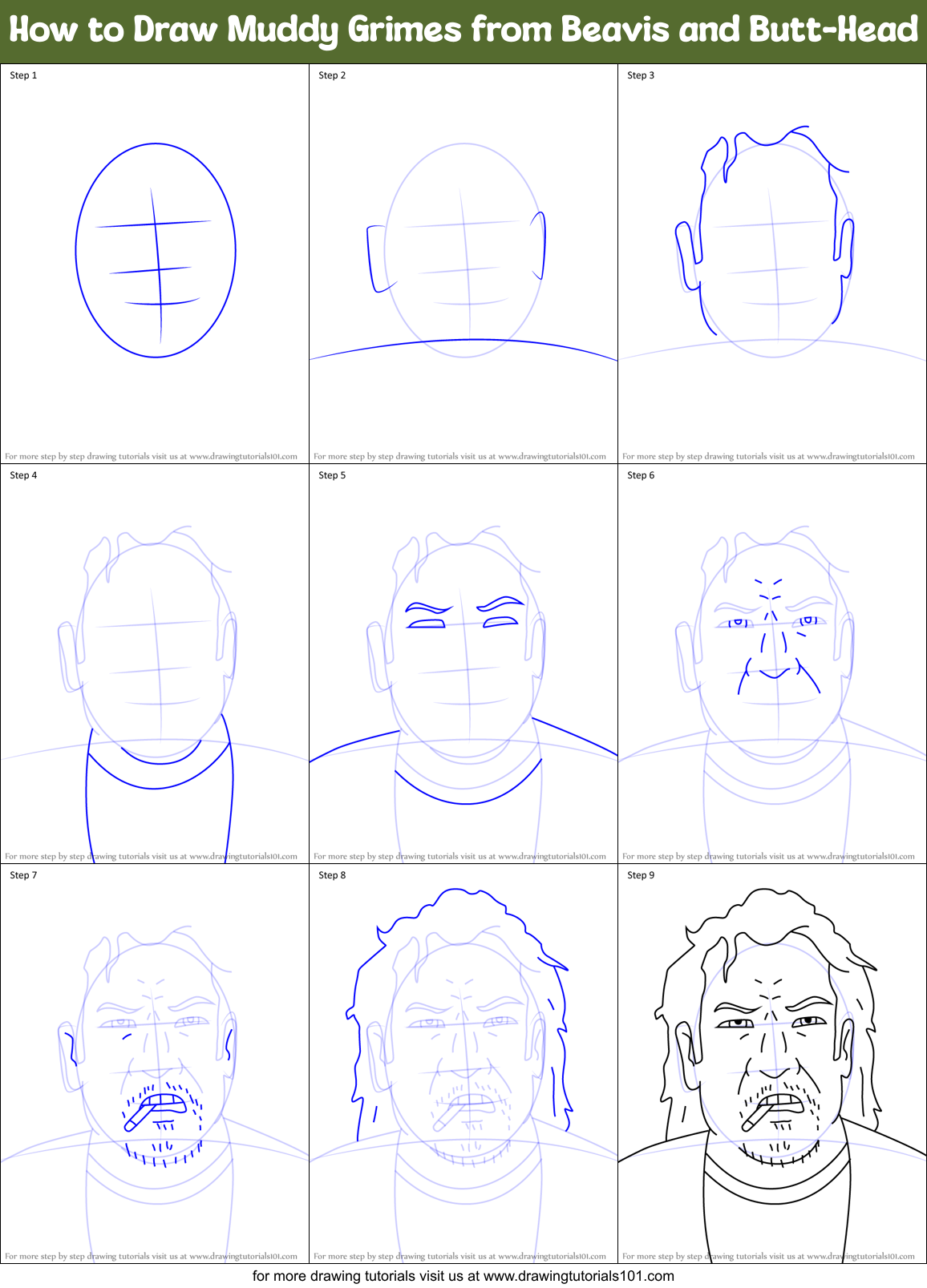 How to Draw Muddy Grimes from Beavis and Butt-Head Printable Step by Step