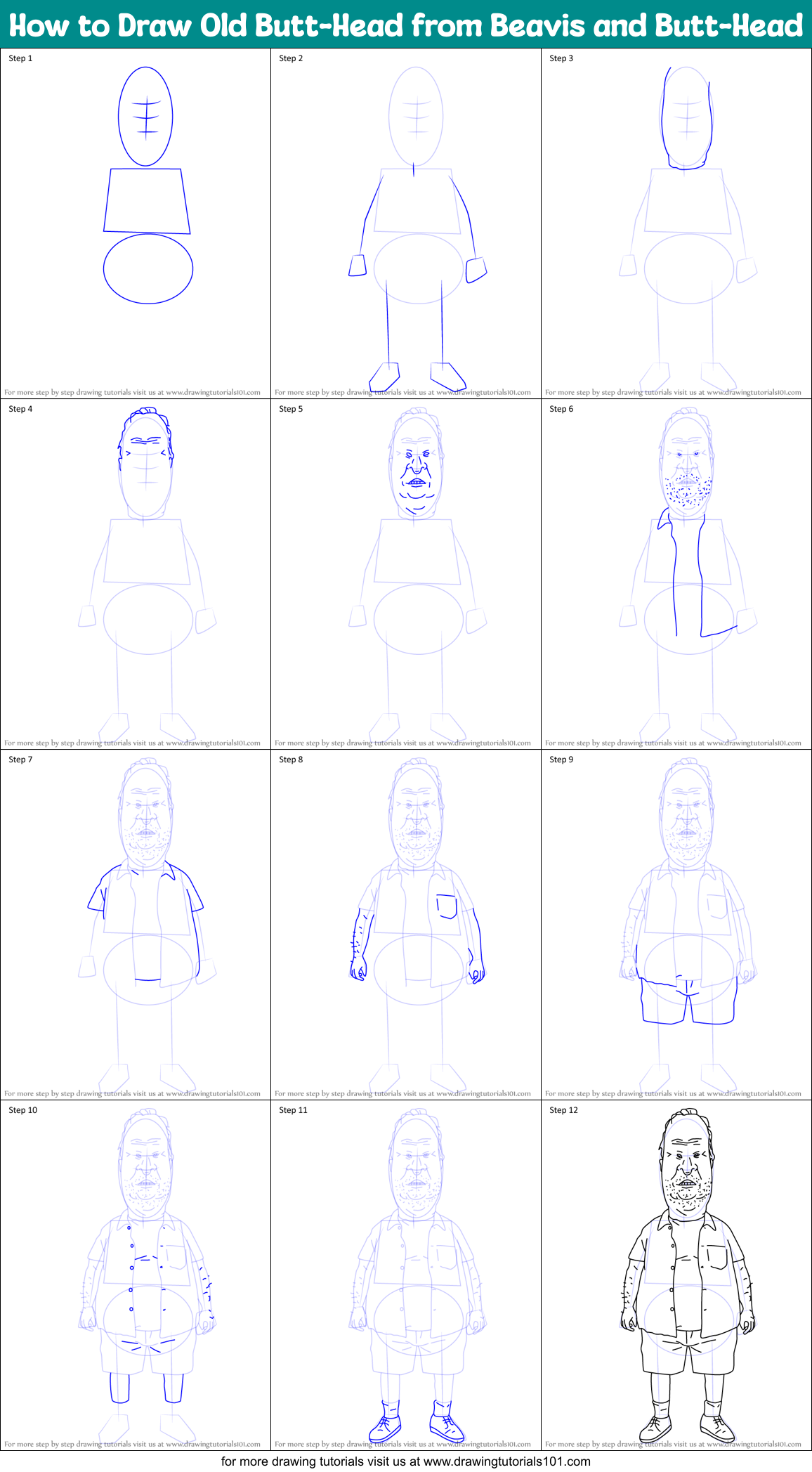 How to Draw Old Butt-Head from Beavis and Butt-Head Printable Step by Step