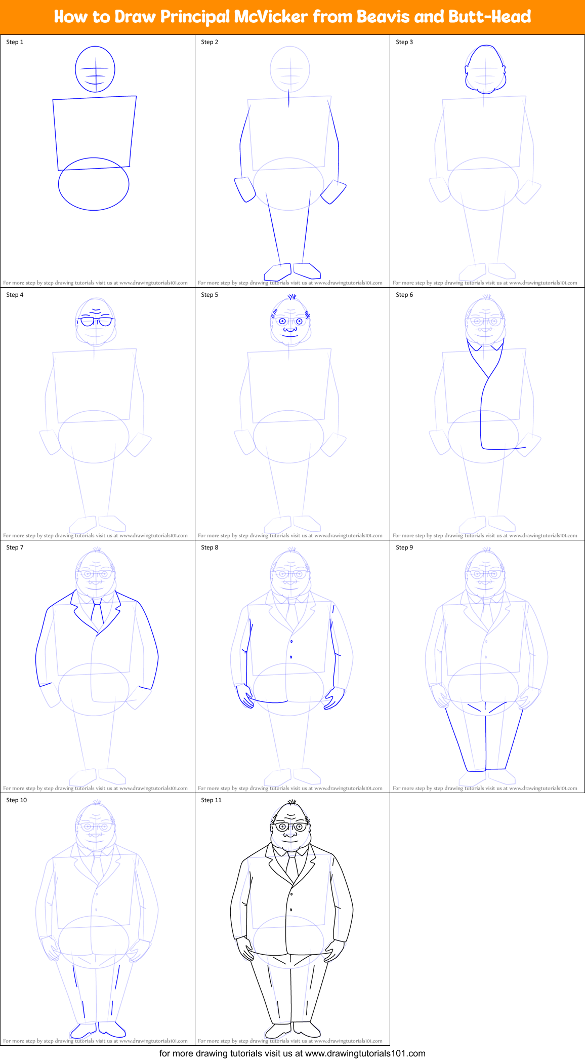How to Draw Principal McVicker from Beavis and Butt-Head Printable Step by Step