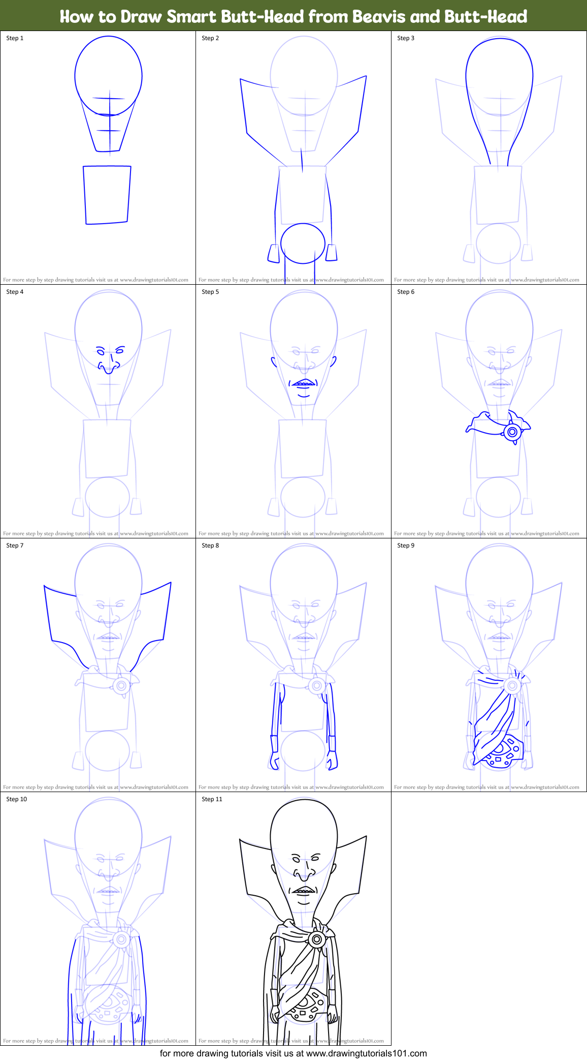 How to Draw Smart Butt-Head from Beavis and Butt-Head Printable Step by Step