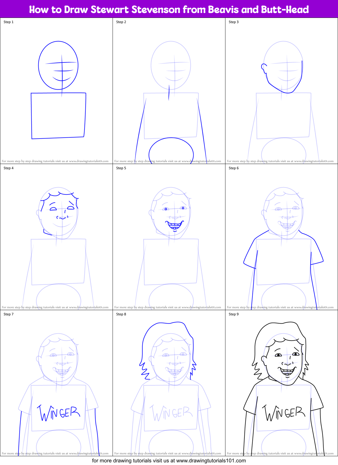 How to Draw Stewart Stevenson from Beavis and Butt-Head Printable Step by Step