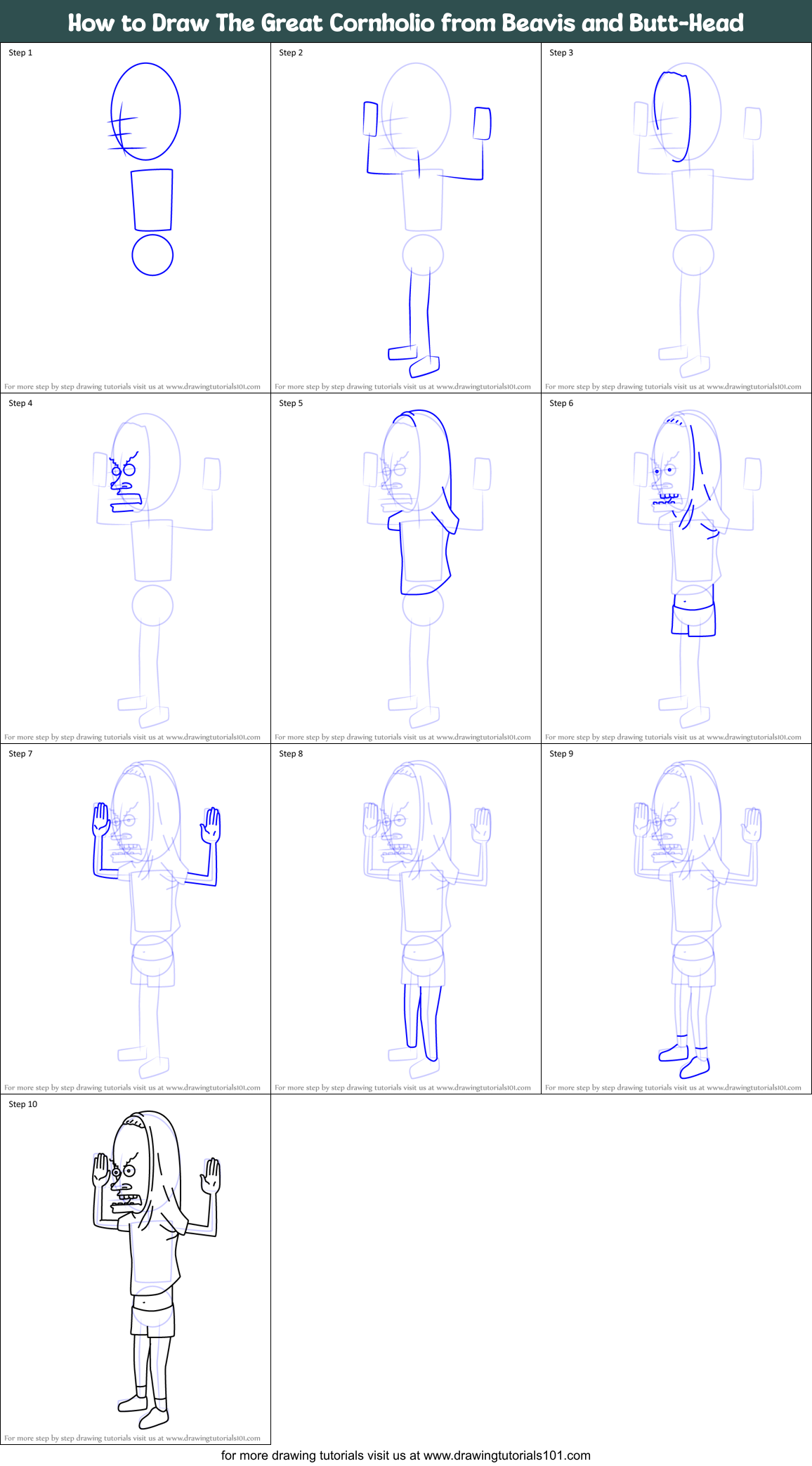 How to Draw The Great Cornholio from Beavis and Butt-Head Printable Step by Step