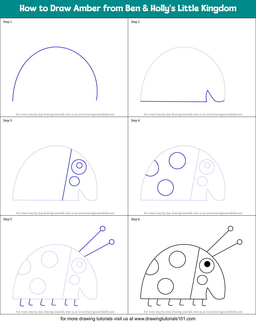 How to Draw Amber from Ben & Holly's Little Kingdom Printable Step by Step