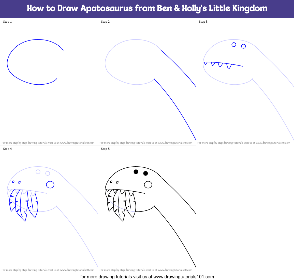 How to Draw Apatosaurus from Ben & Holly's Little Kingdom Printable Step by Step
