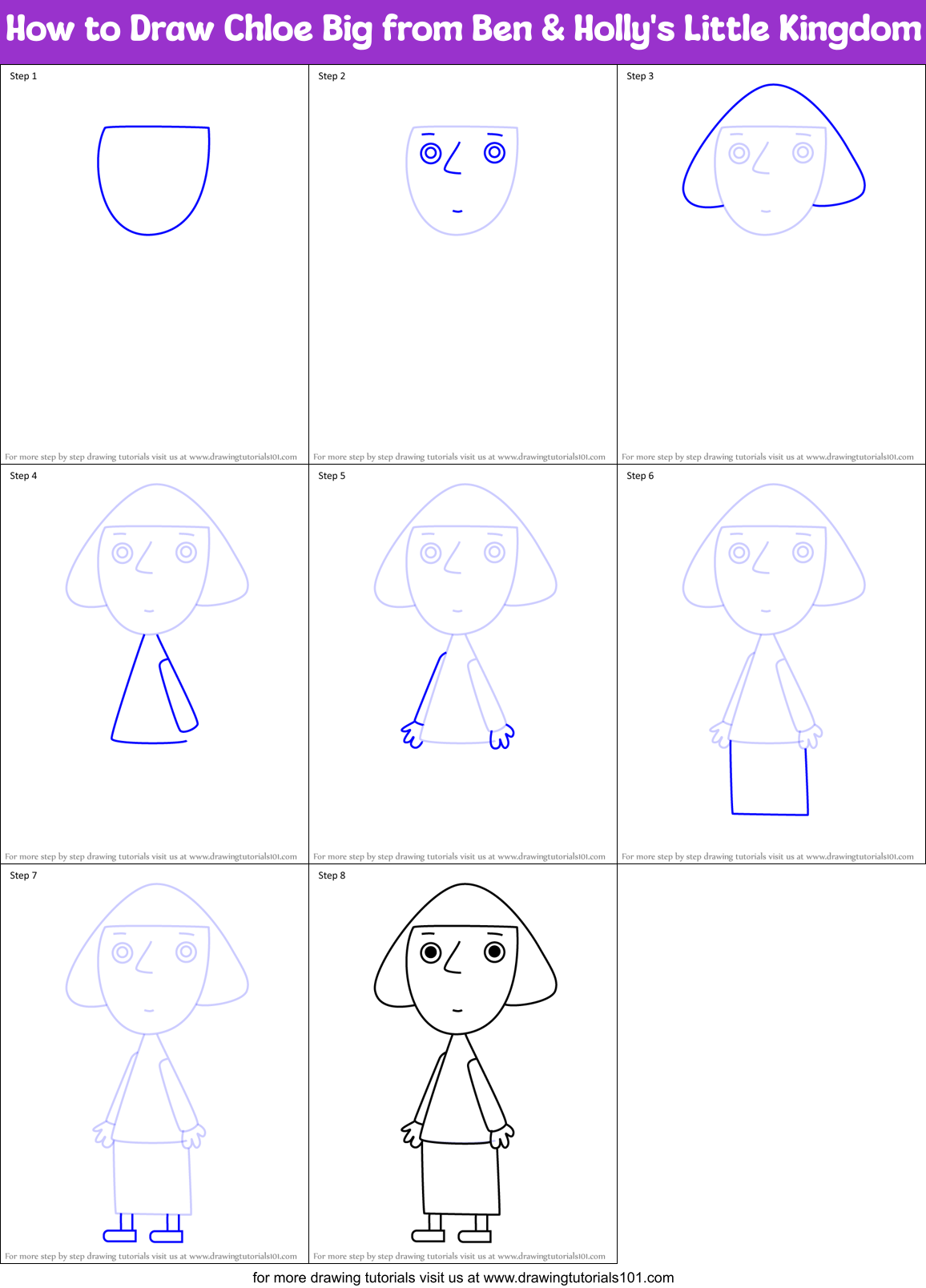 How to Draw Chloe Big from Ben & Holly's Little Kingdom Printable Step by Step