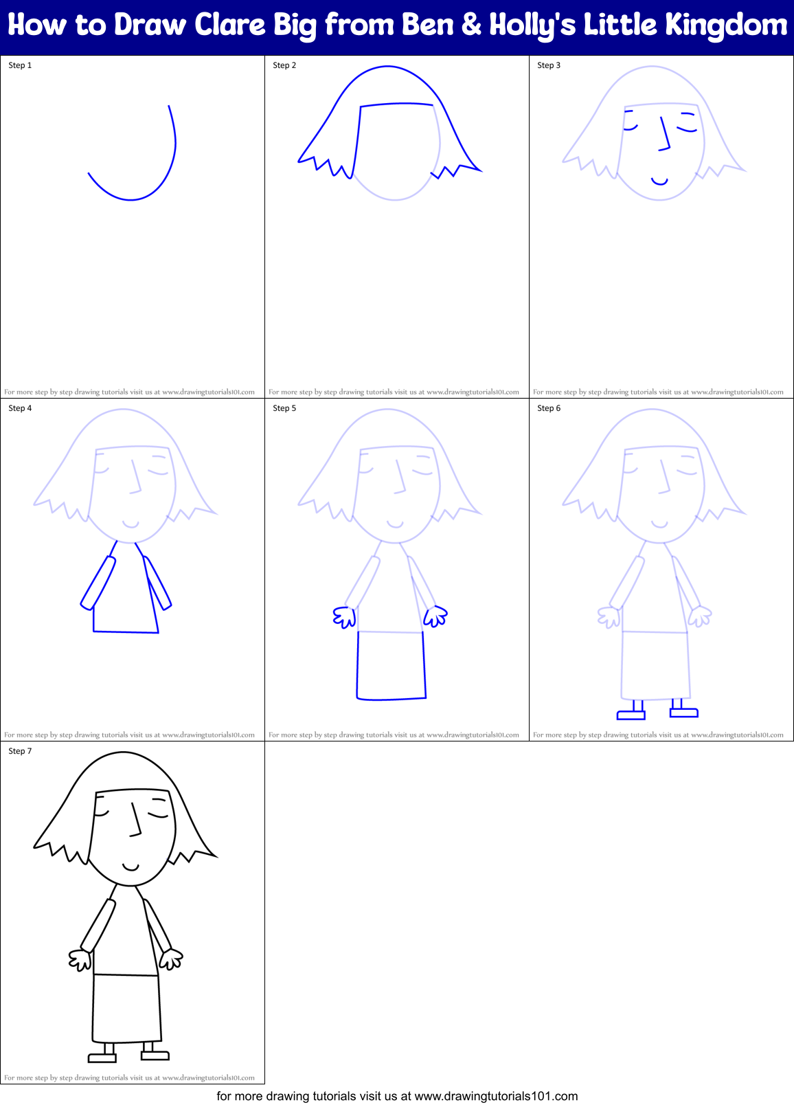 How to Draw Clare Big from Ben & Holly's Little Kingdom Printable Step by Step