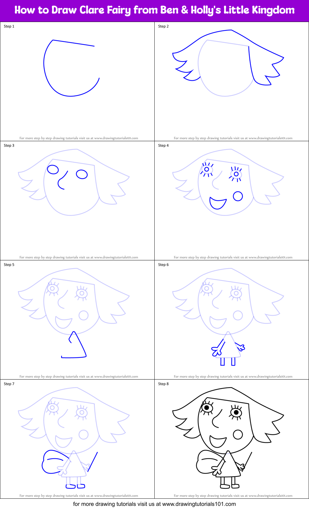 How to Draw Clare Fairy from Ben & Holly's Little Kingdom Printable Step by Step