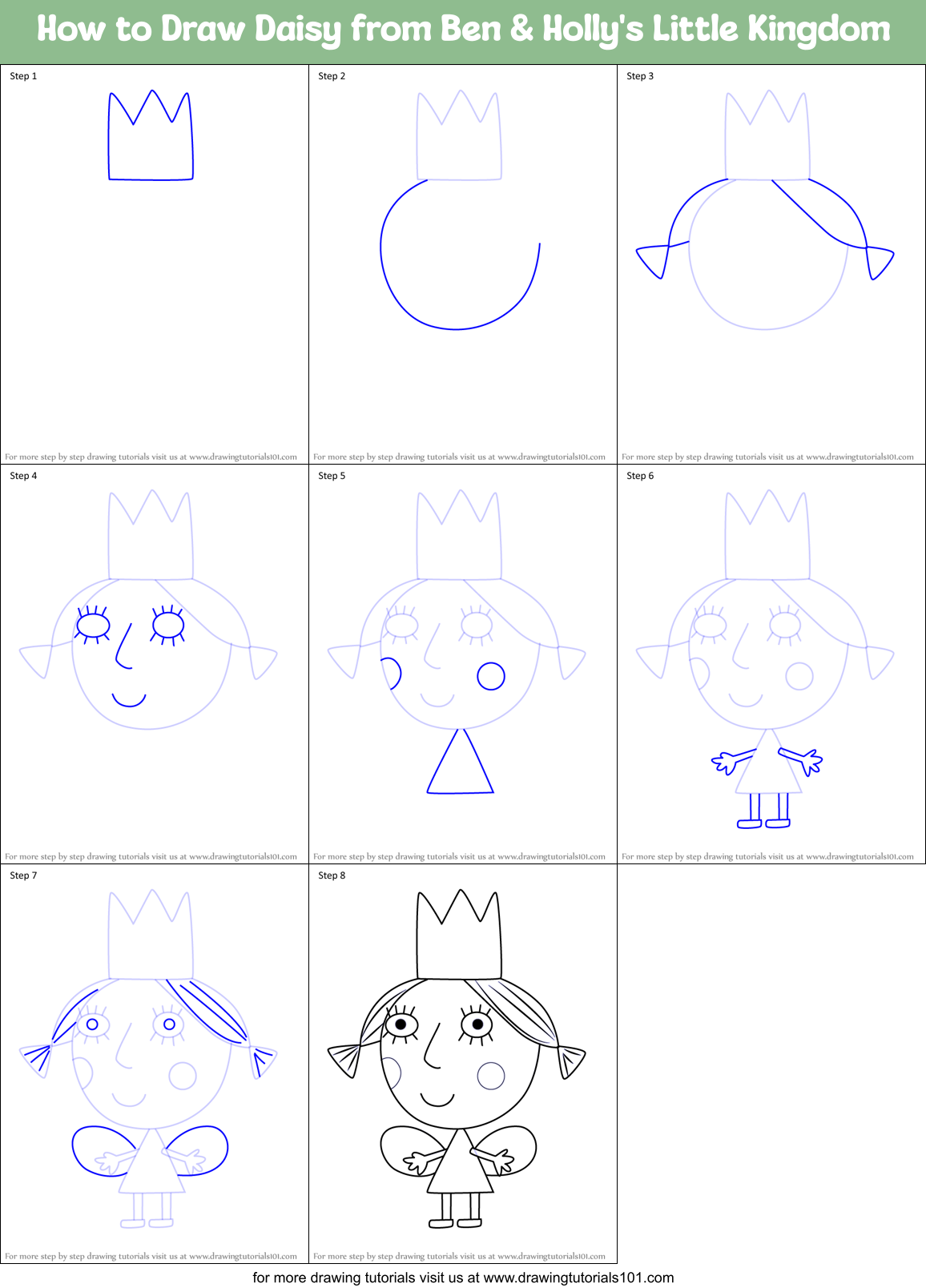How to Draw Daisy from Ben & Holly's Little Kingdom Printable Step by Step