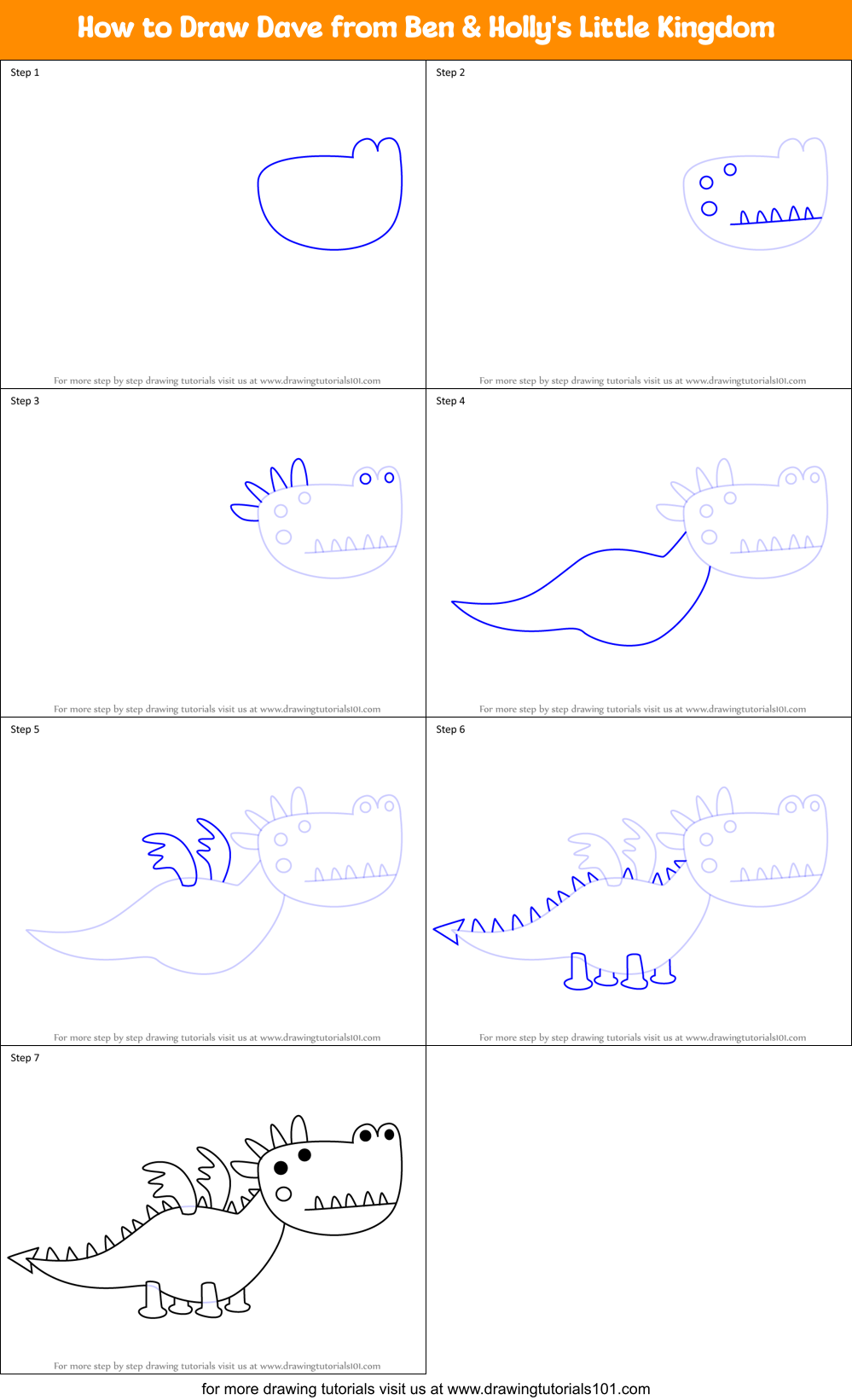 How to Draw Dave from Ben & Holly's Little Kingdom Printable Step by Step