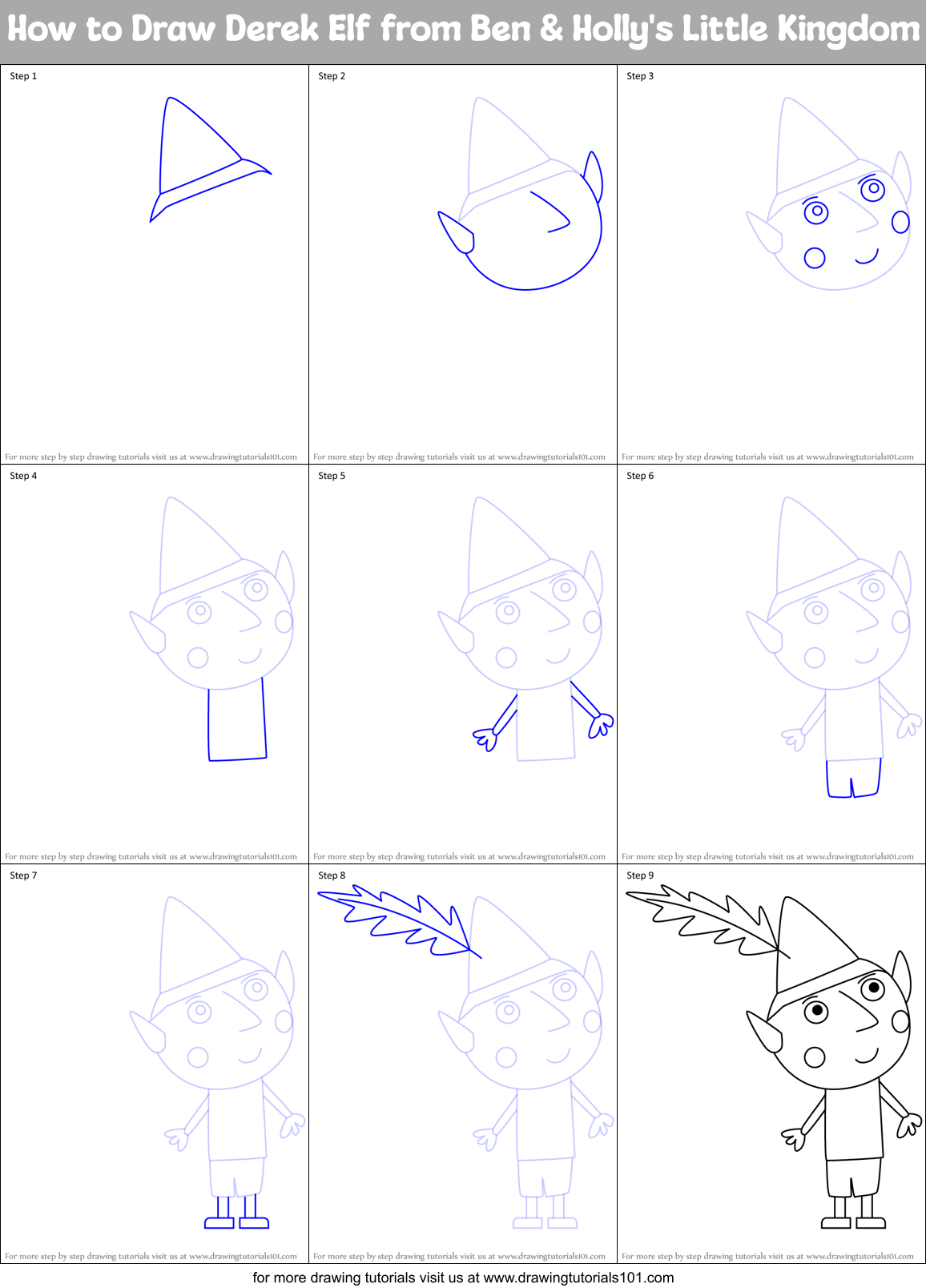 How to Draw Derek Elf from Ben & Holly's Little Kingdom Printable Step by Step