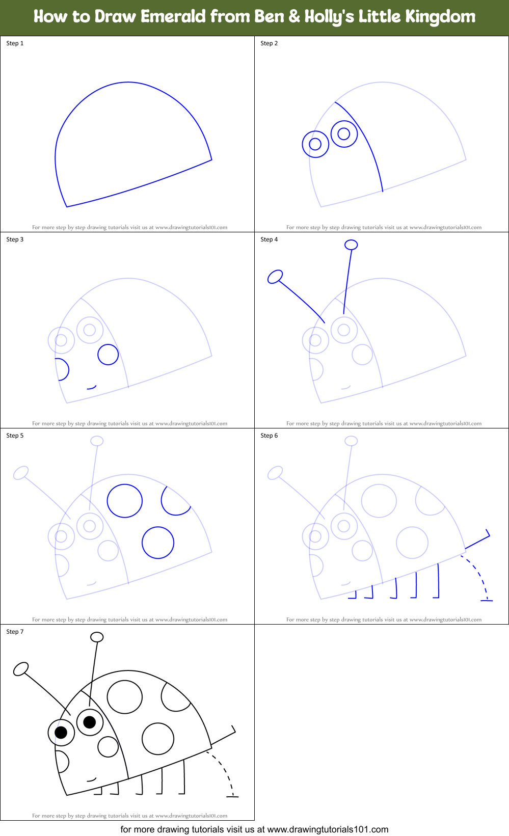 How to Draw Emerald from Ben & Holly's Little Kingdom Printable Step by Step