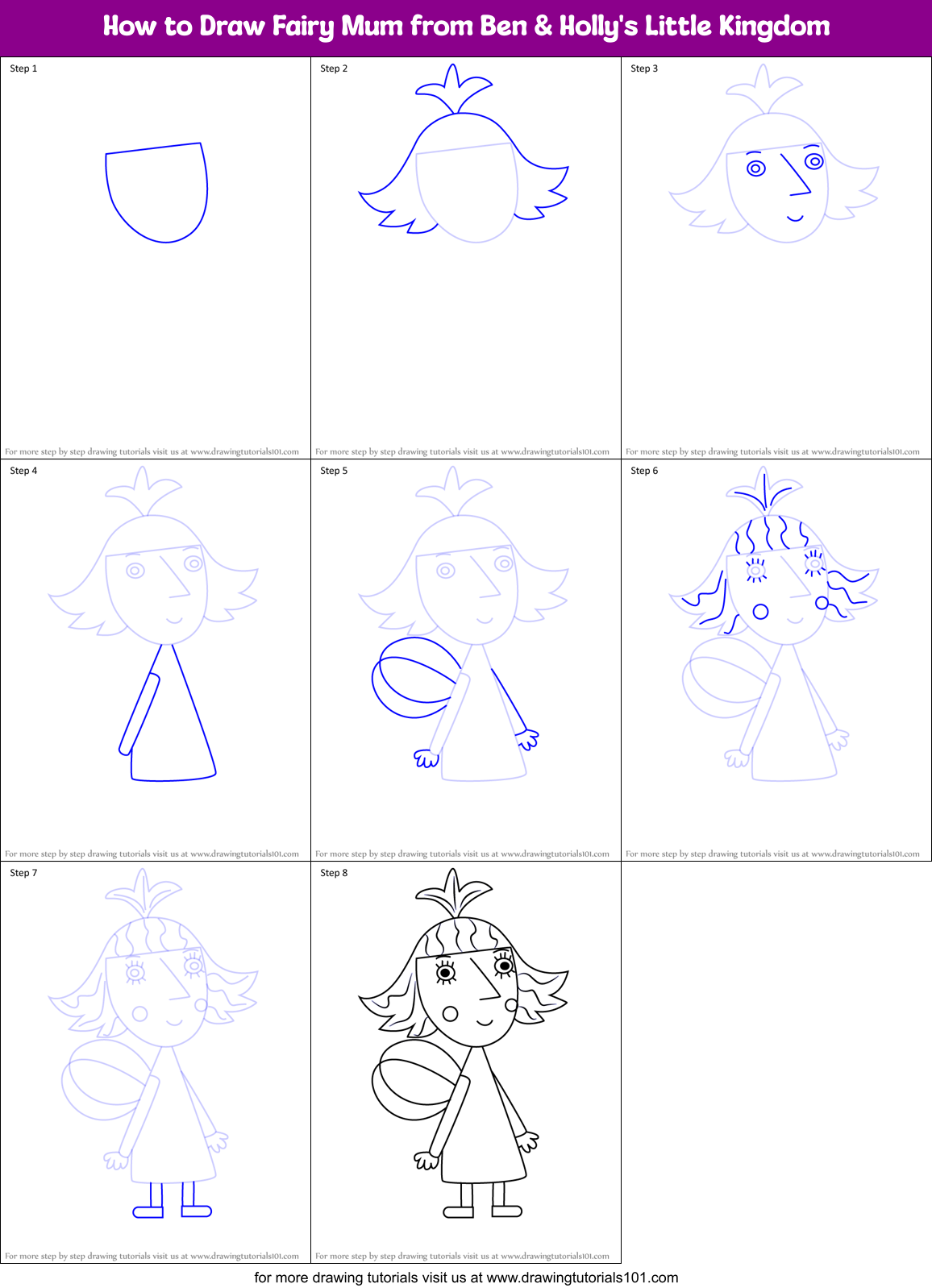 How to Draw Fairy Mum from Ben & Holly's Little Kingdom Printable Step by Step