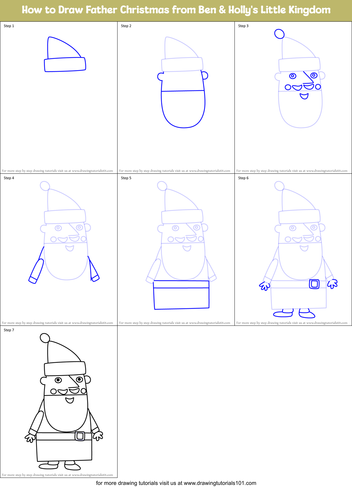 How to Draw Father Christmas from Ben & Holly's Little Kingdom Printable Step by Step