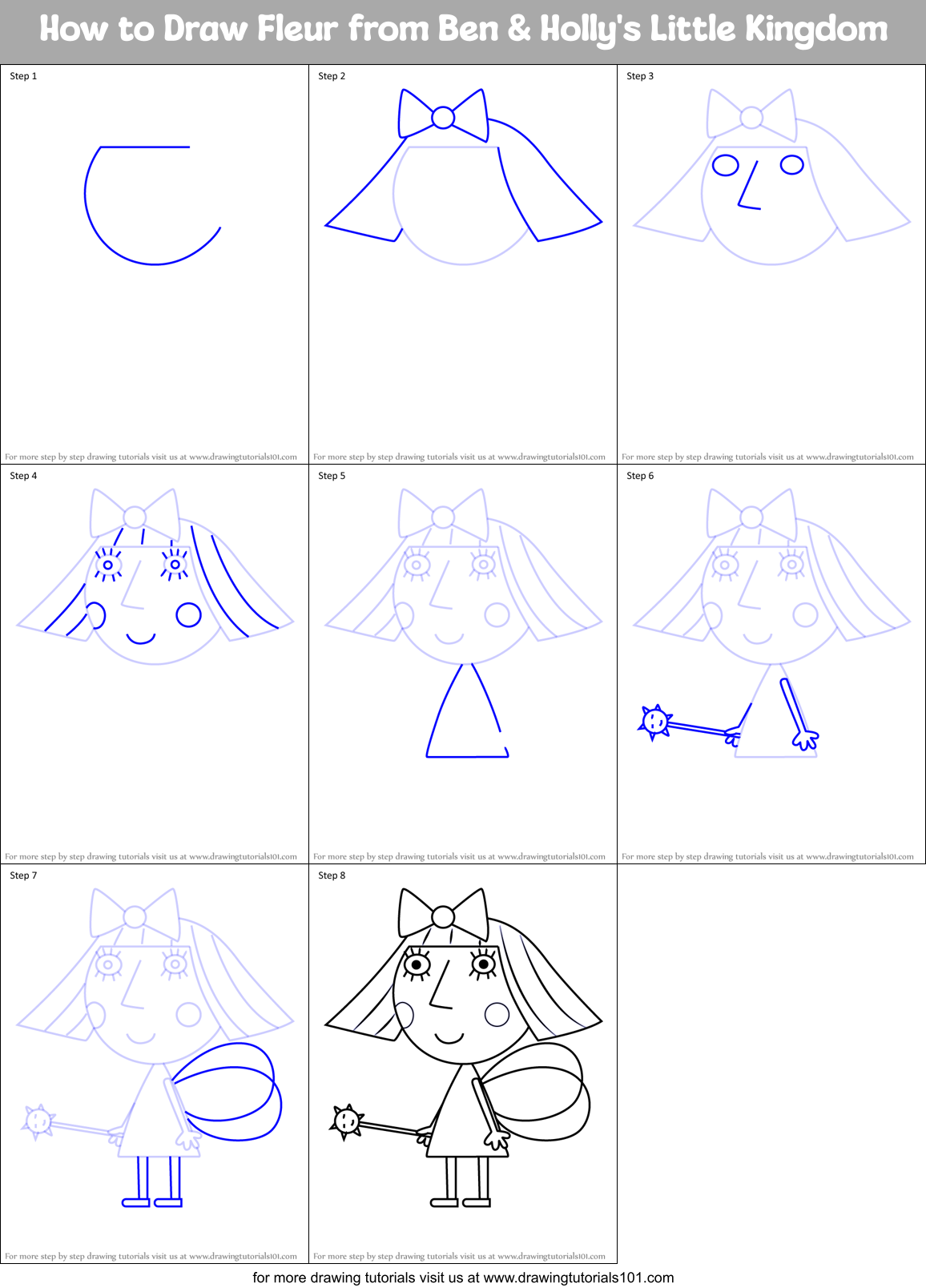 How to Draw Fleur from Ben & Holly's Little Kingdom Printable Step by Step