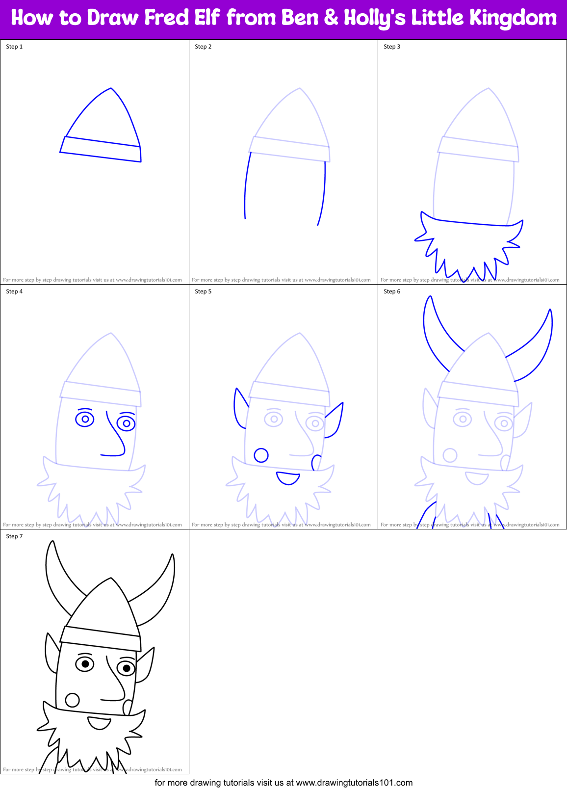 How to Draw Fred Elf from Ben & Holly's Little Kingdom Printable Step by Step