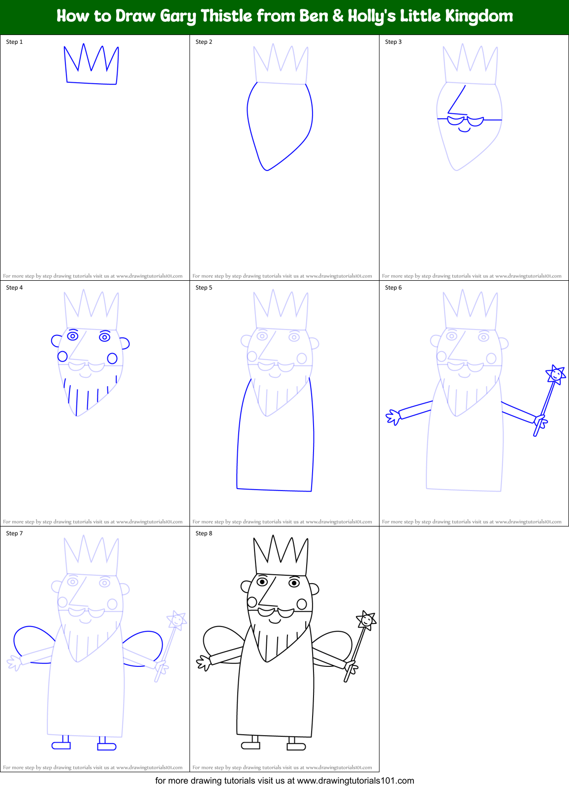 How to Draw Gary Thistle from Ben & Holly's Little Kingdom Printable Step by Step