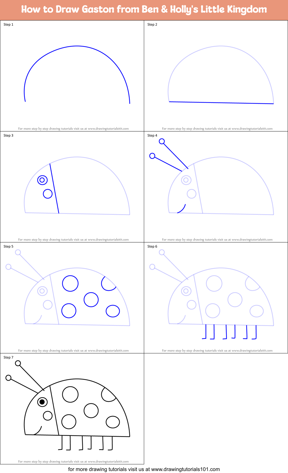 How to Draw Gaston from Ben & Holly's Little Kingdom Printable Step by Step