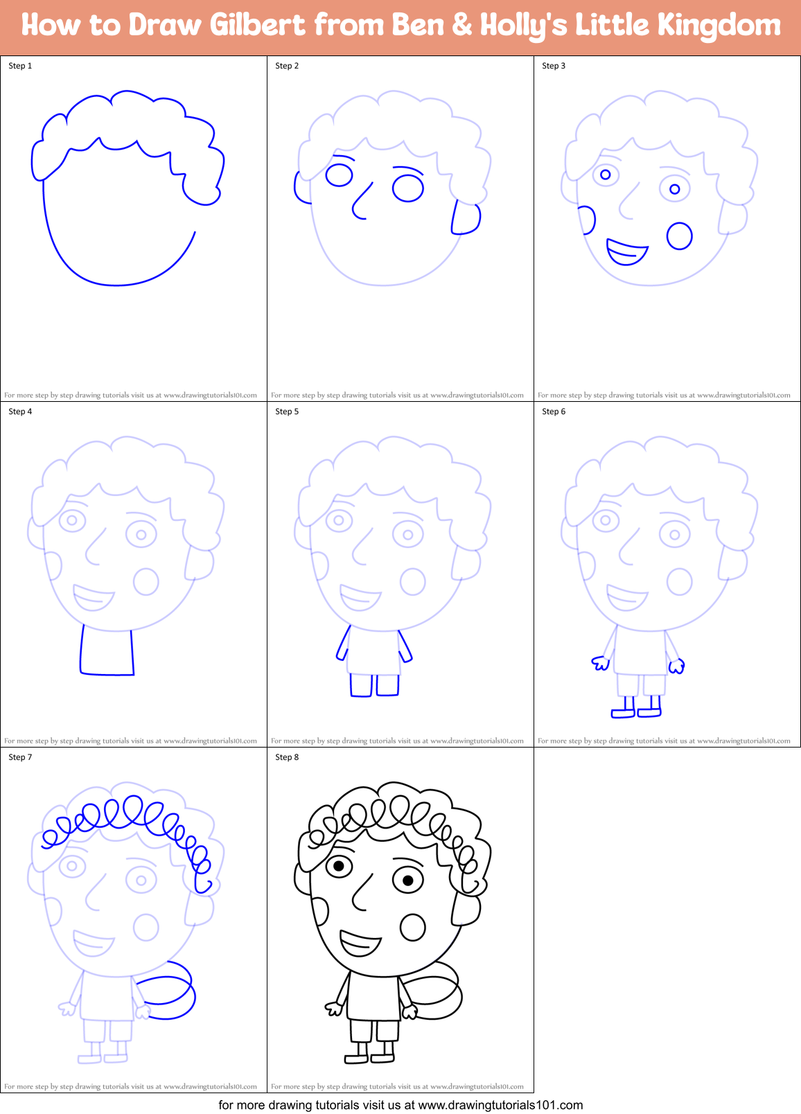 How to Draw Gilbert from Ben & Holly's Little Kingdom Printable Step by Step