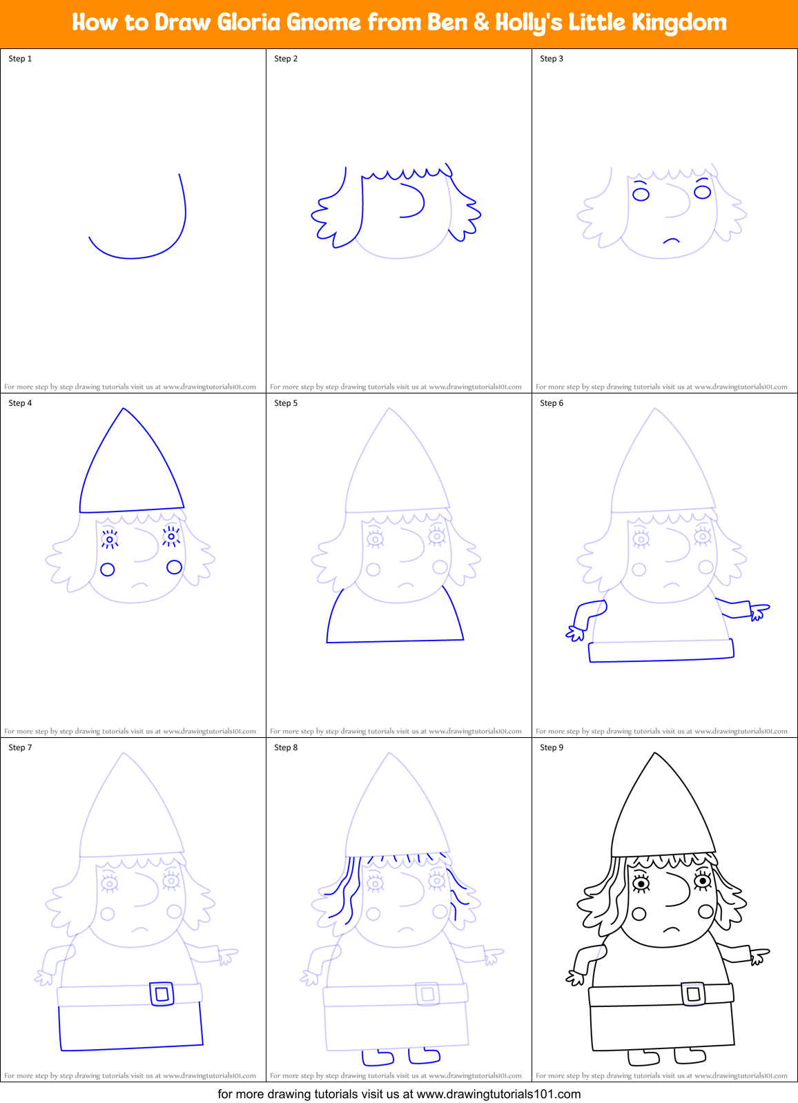 How to Draw Gloria Gnome from Ben & Holly's Little Kingdom Printable Step by Step