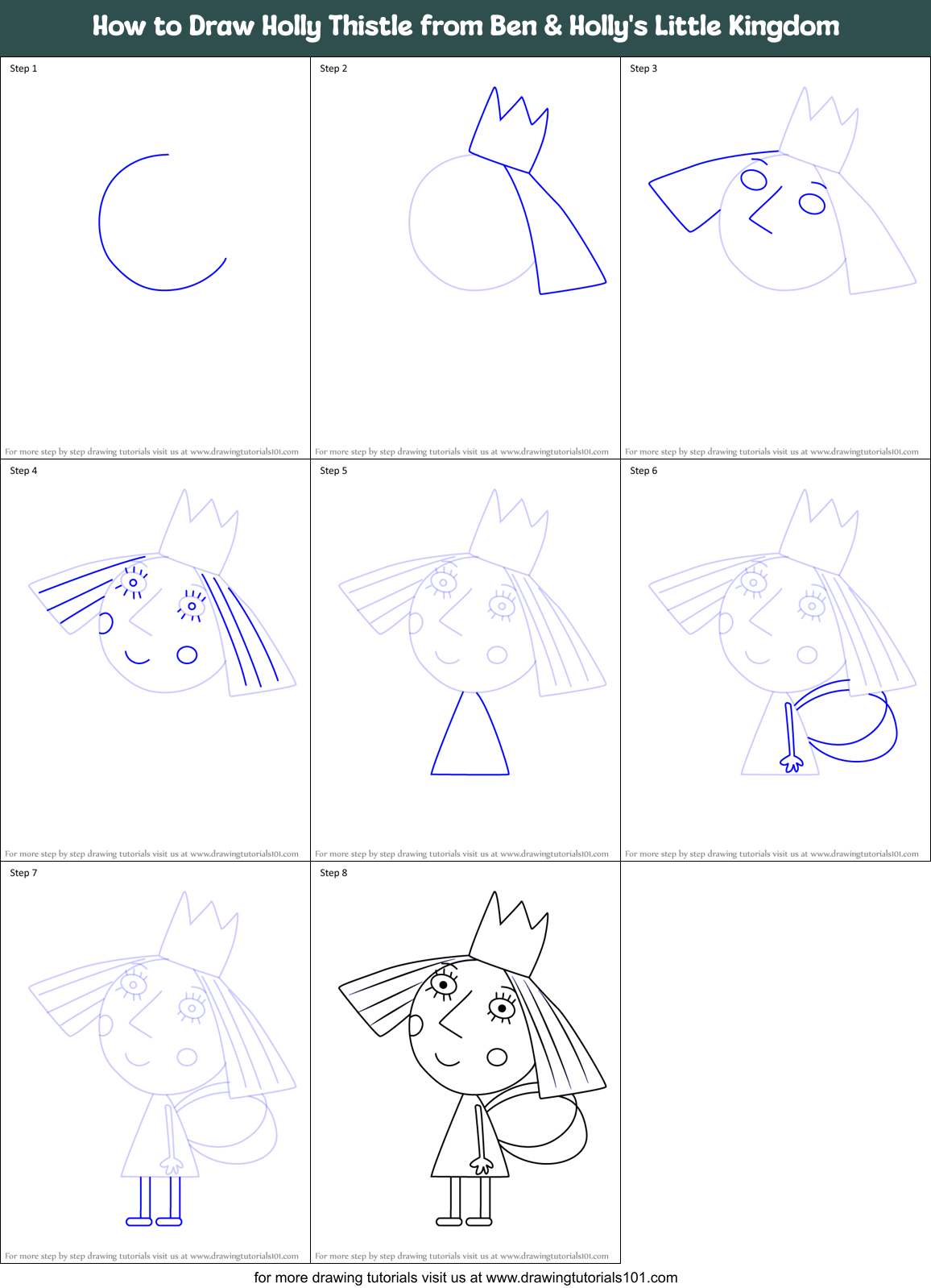 How to Draw Holly Thistle from Ben & Holly's Little Kingdom Printable Step by Step