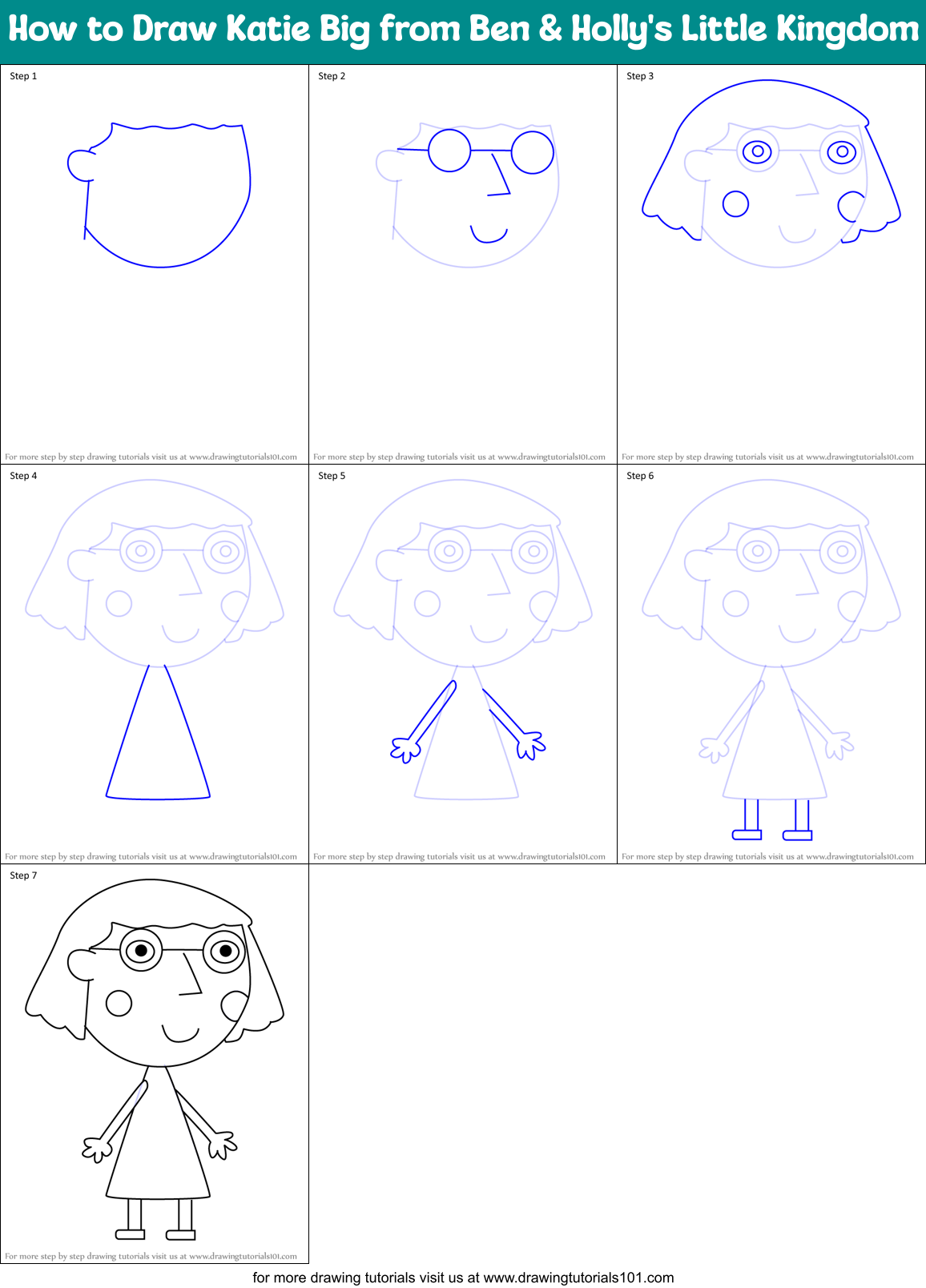 How to Draw Katie Big from Ben & Holly's Little Kingdom Printable Step by Step