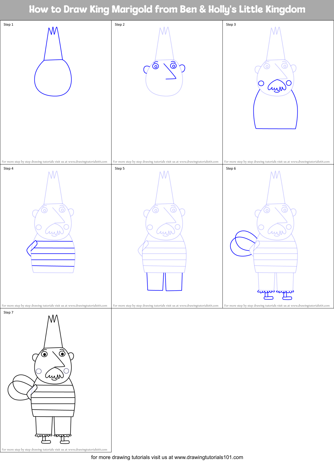 How to Draw King Marigold from Ben & Holly's Little Kingdom Printable Step by Step