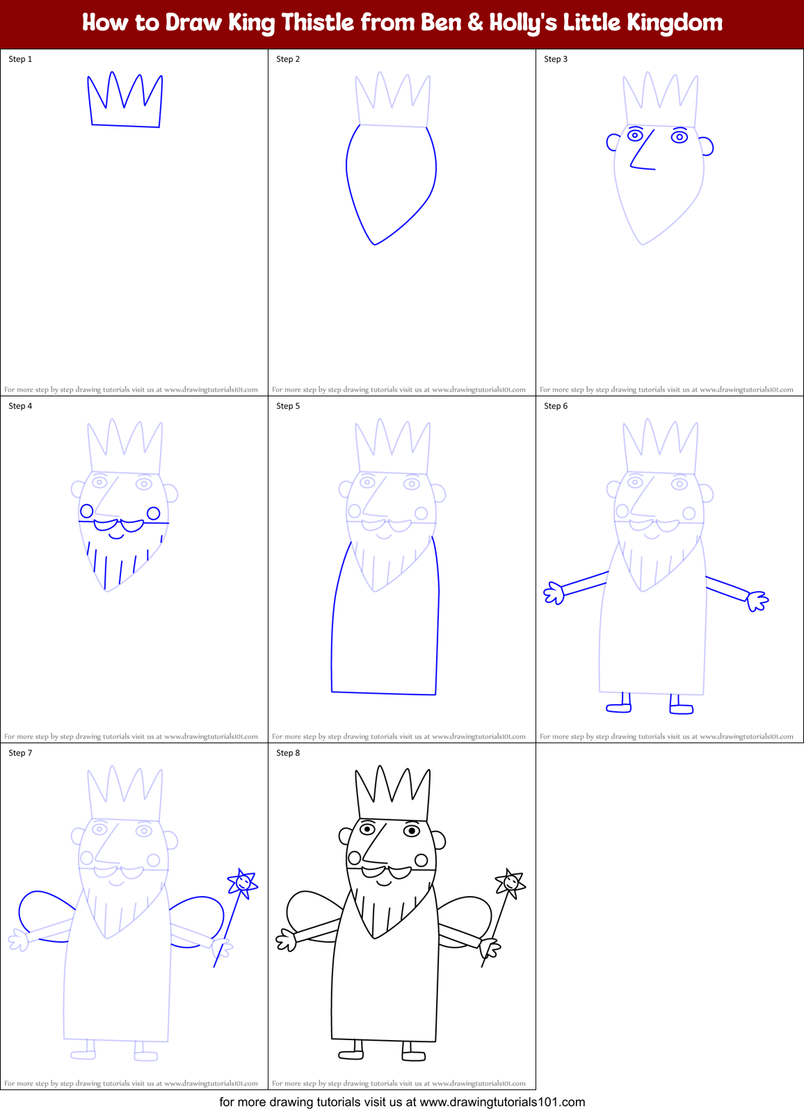 How to Draw King Thistle from Ben & Holly's Little Kingdom Printable Step by Step