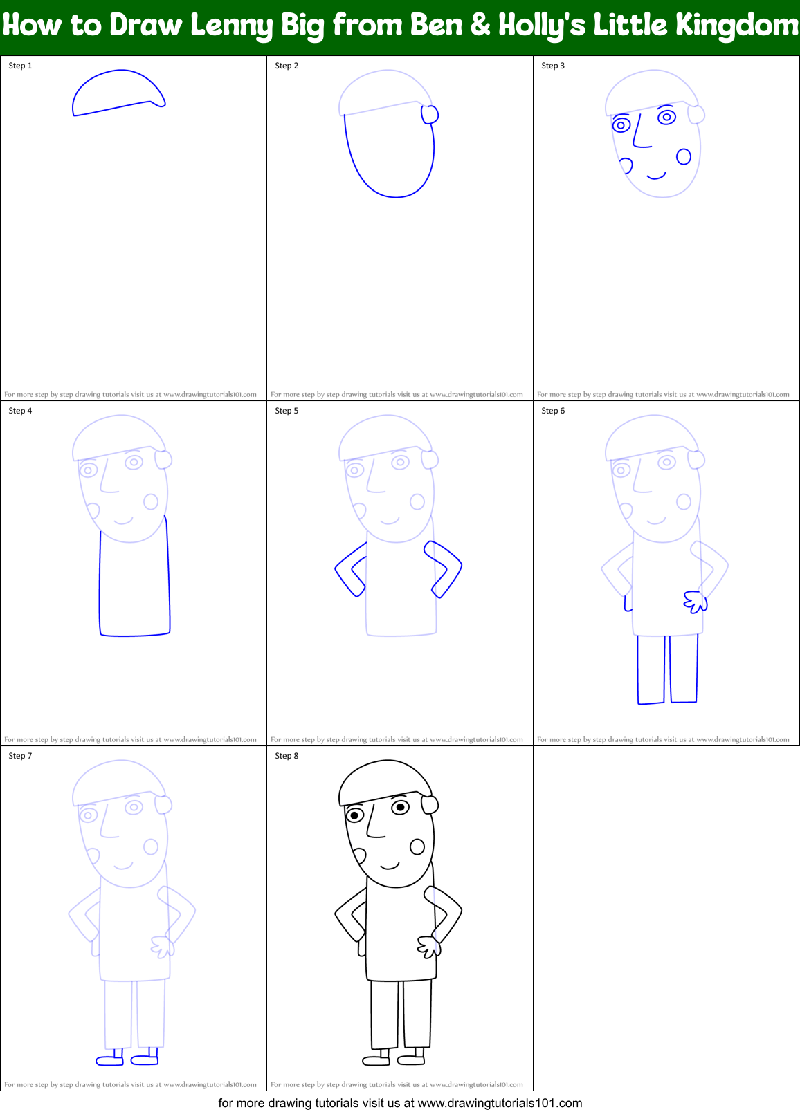 How to Draw Lenny Big from Ben & Holly's Little Kingdom Printable Step by Step