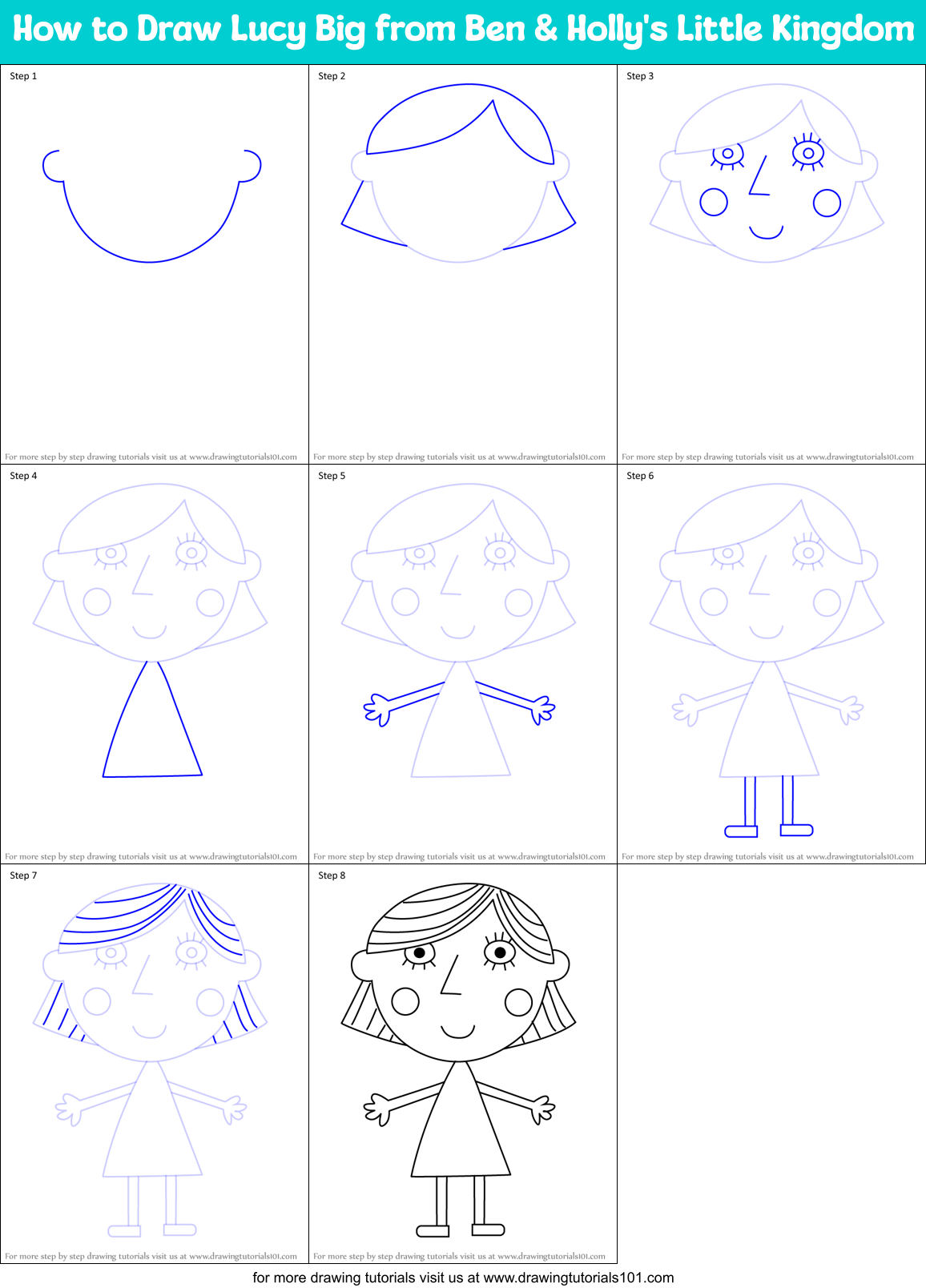 How to Draw Lucy Big from Ben & Holly's Little Kingdom Printable Step by Step