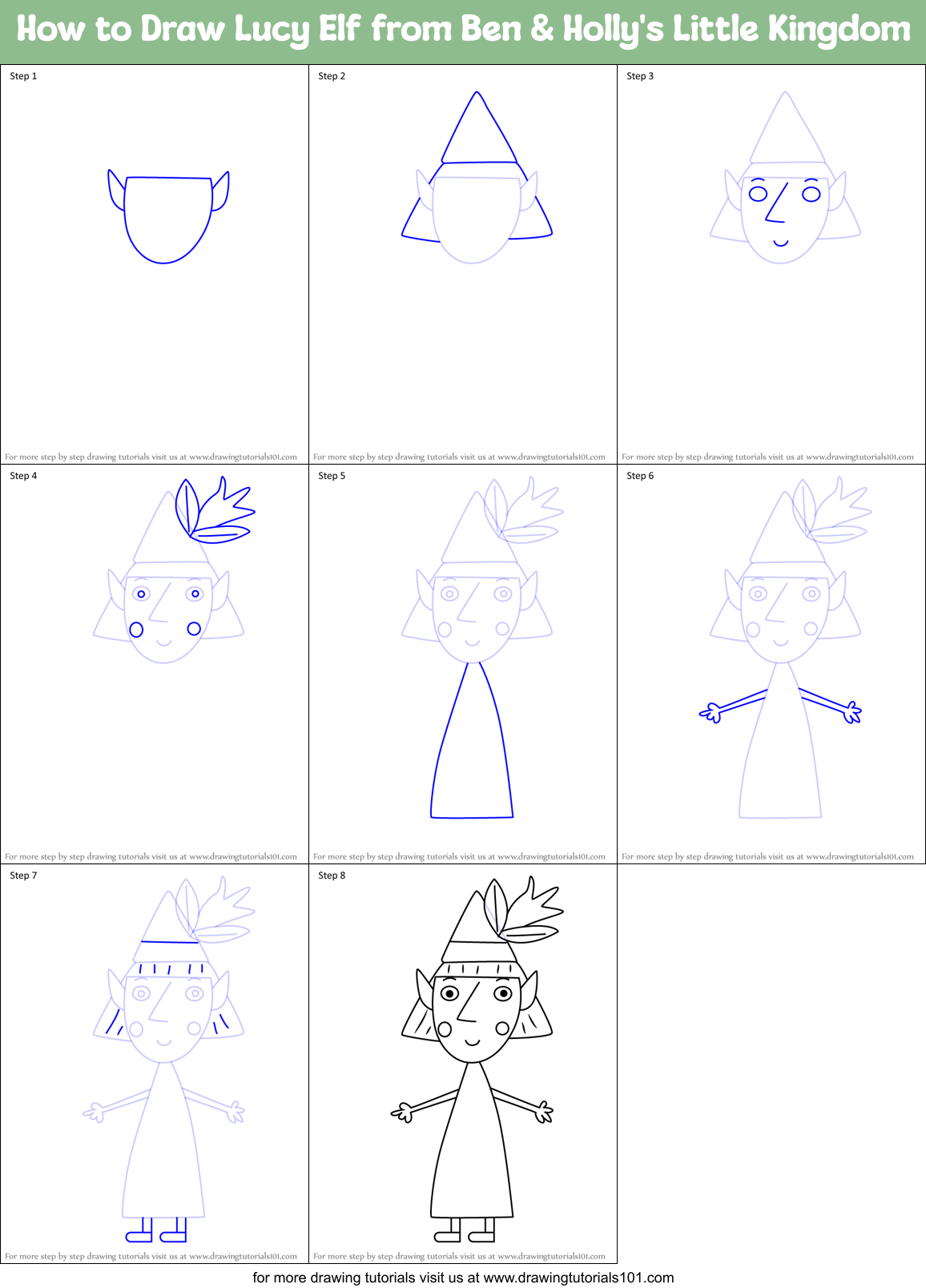 How to Draw Lucy Elf from Ben & Holly's Little Kingdom Printable Step by Step